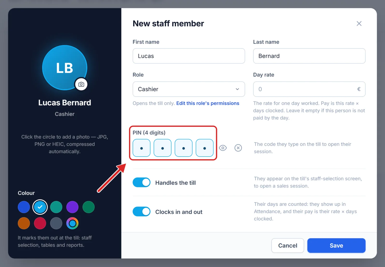 The four PIN boxes on the staff form