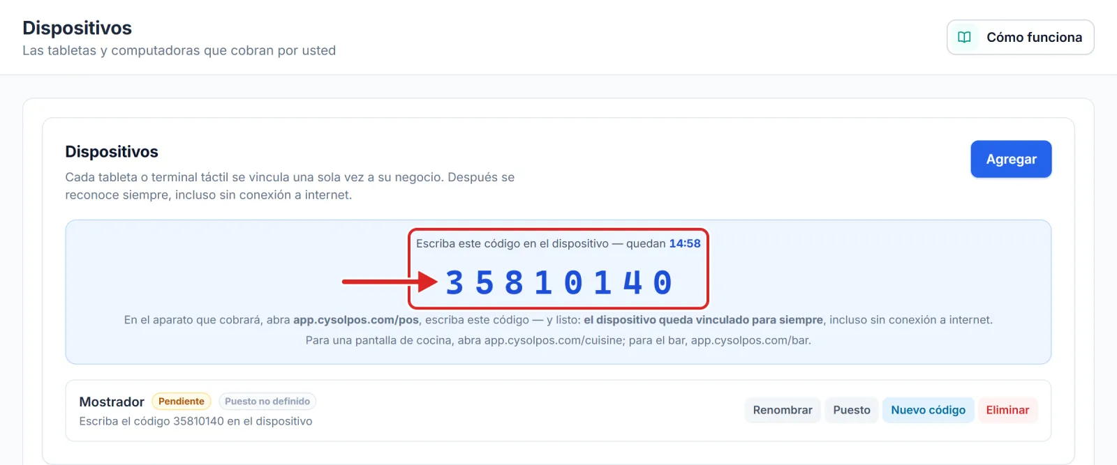 El código de vinculación y el tiempo que le queda