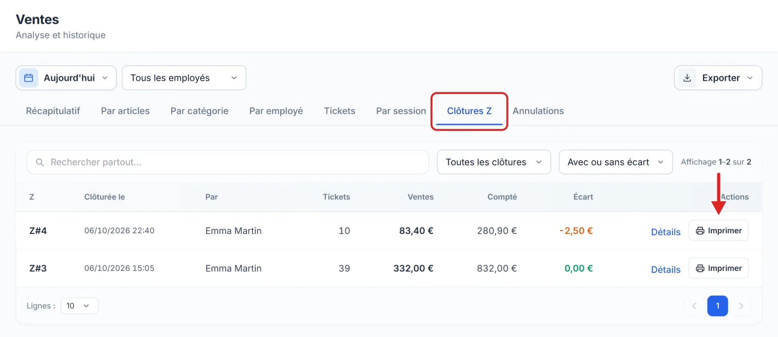 L'historique des Z dans Ventes › Clôtures Z