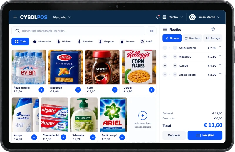 Tablet exibindo a tela de vendas do CYSOL